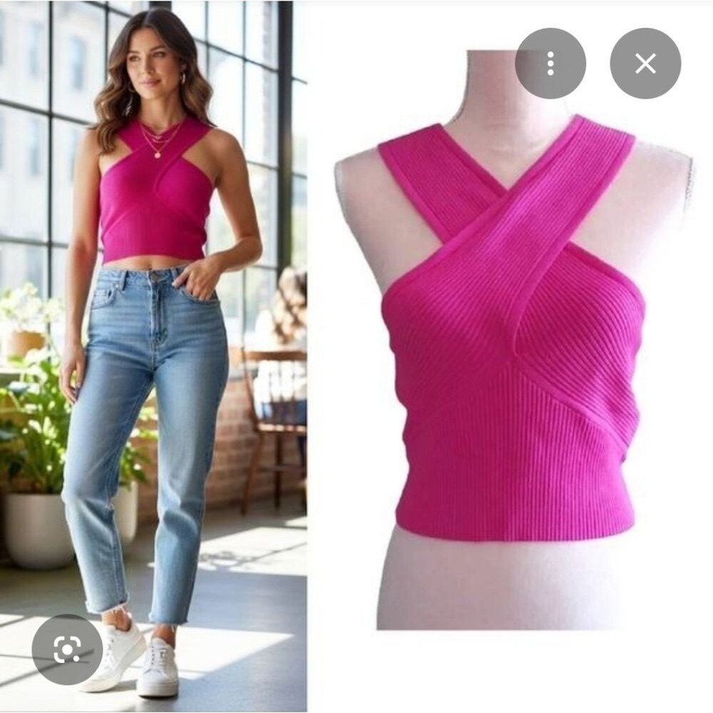 NEW House Of Harlow 1960 Hot Pink Candy Kiss Crossover Top Womens Small
